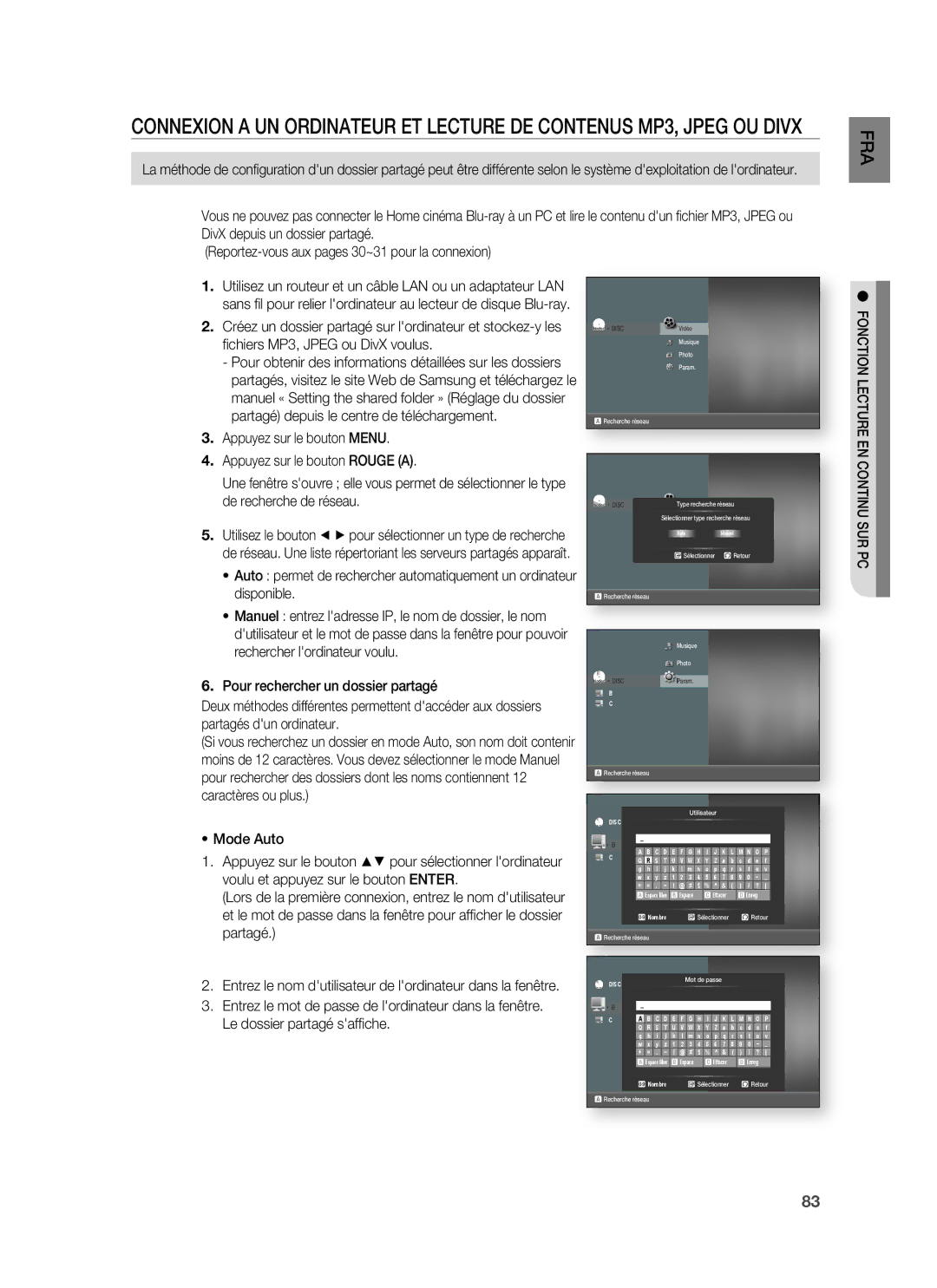 Samsung HT-BD1250R/XEF, HT-BD1255R/XEF manual Entrez le nom dutilisateur de lordinateur dans la fenêtre 