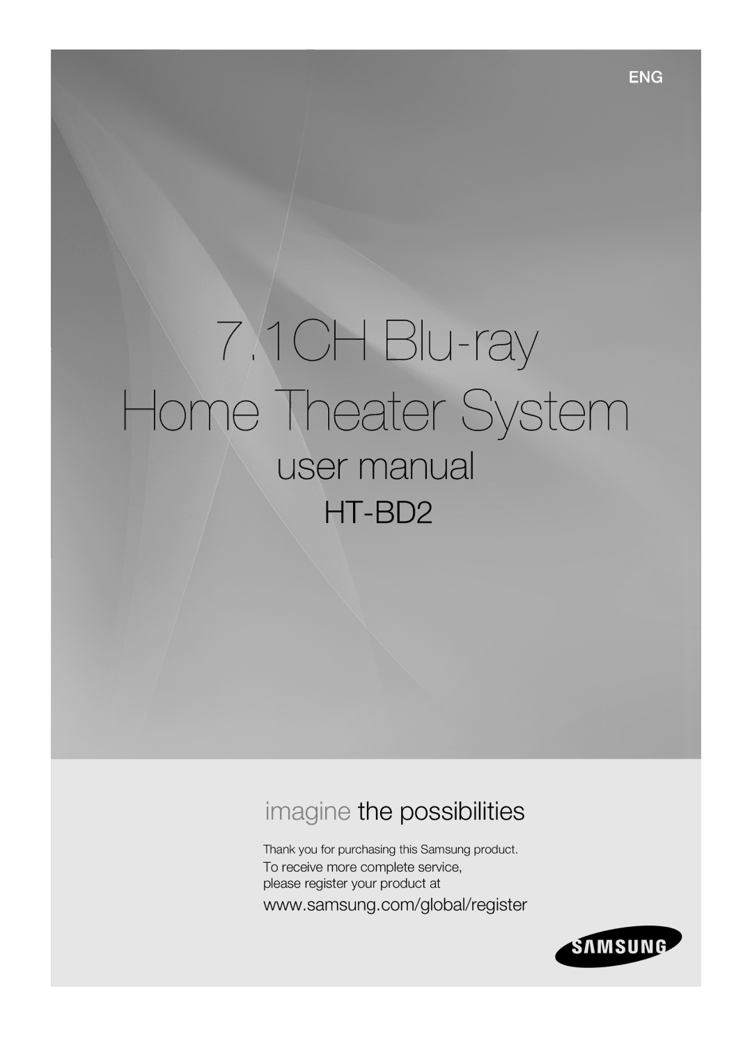 Samsung HT-BD2 manual 1CH Blu-ray Home Theater System, Thank you for purchasing this Samsung product 