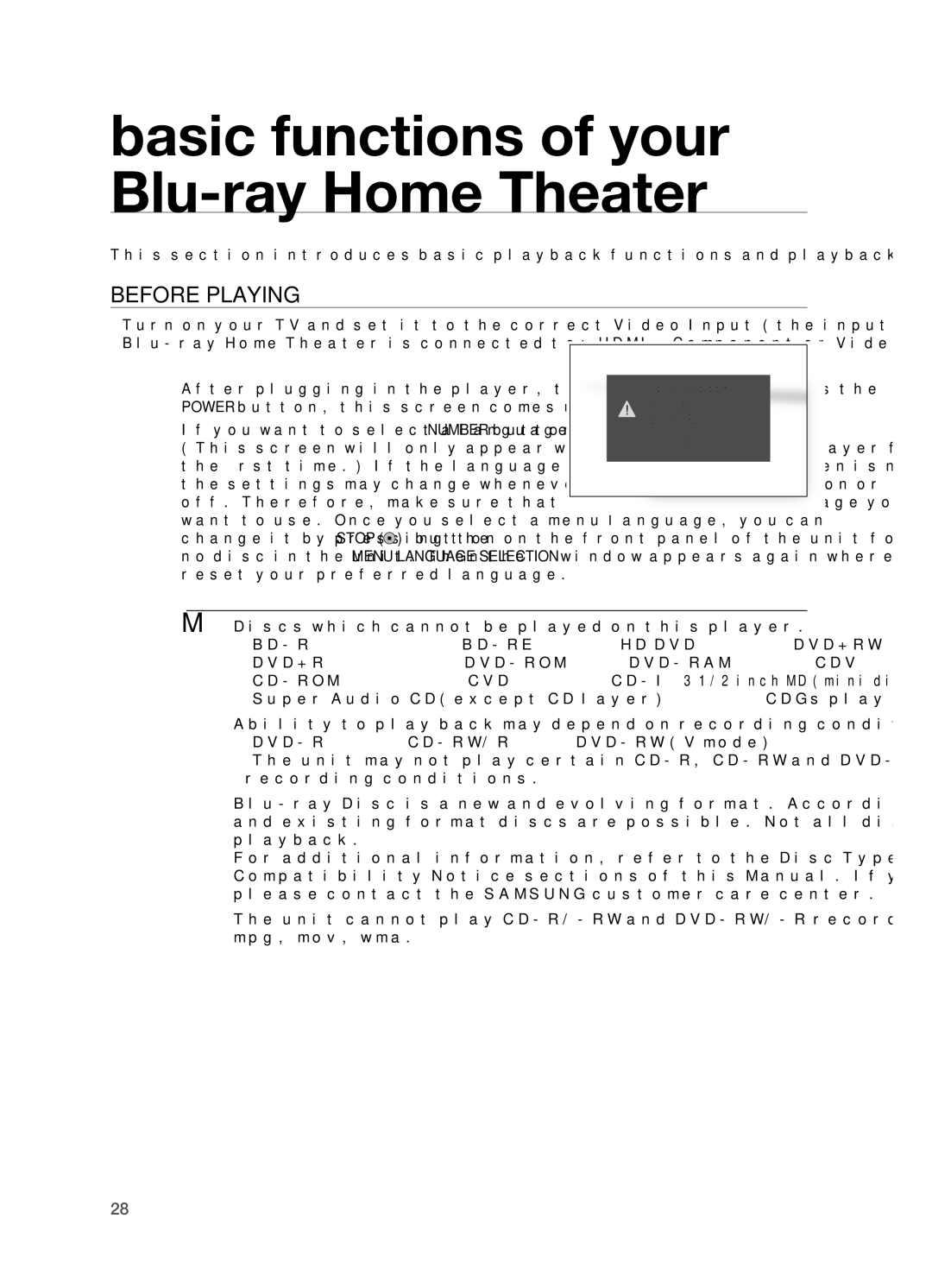 Samsung HT-BD2 manual Before Playing, Hd Dvd Dvd+Rw Dvd-Rom Dvd-Ram Cdv Cd-Rom Cvd 