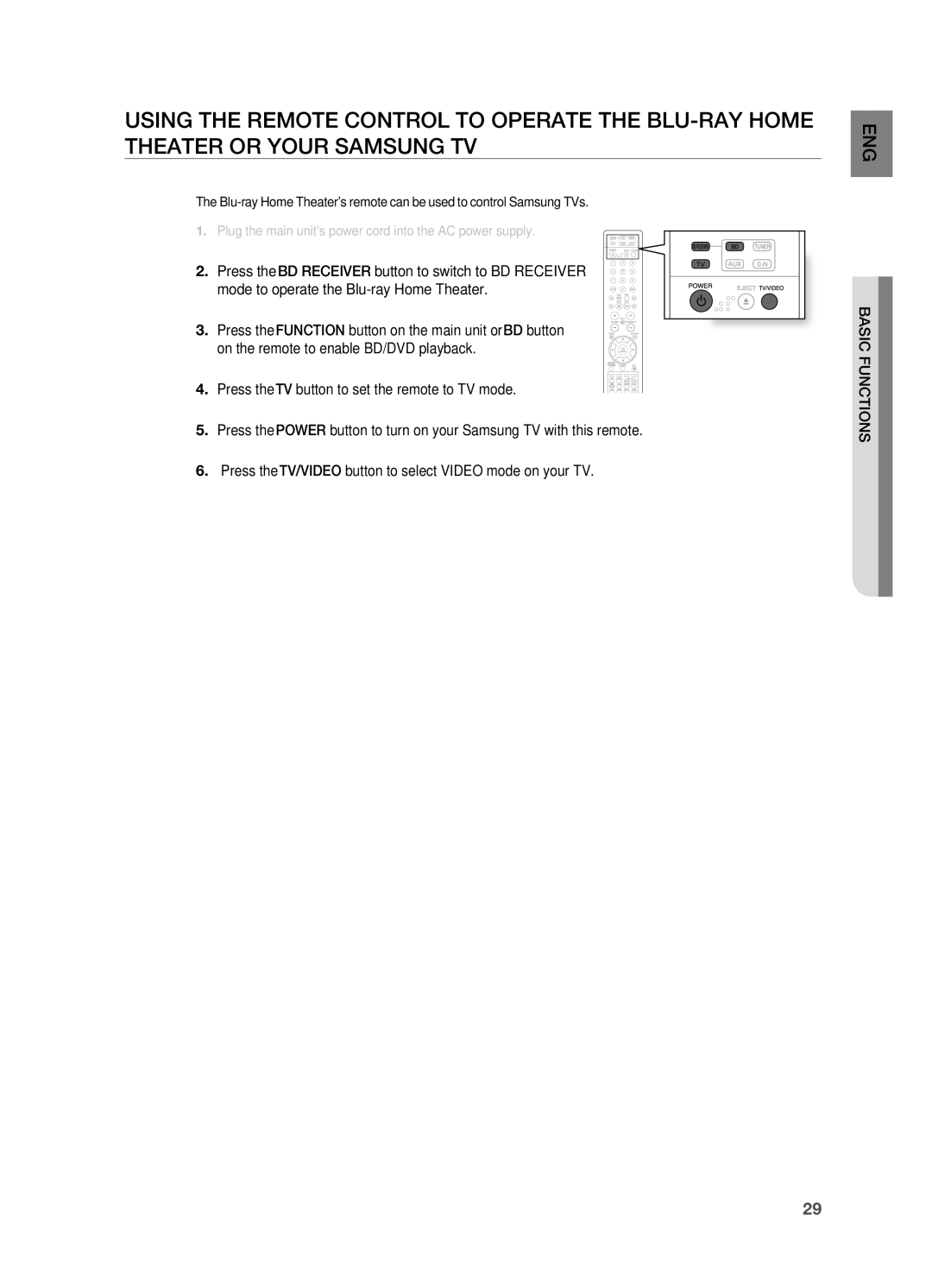 Samsung HT-BD2 manual Basic Functions 