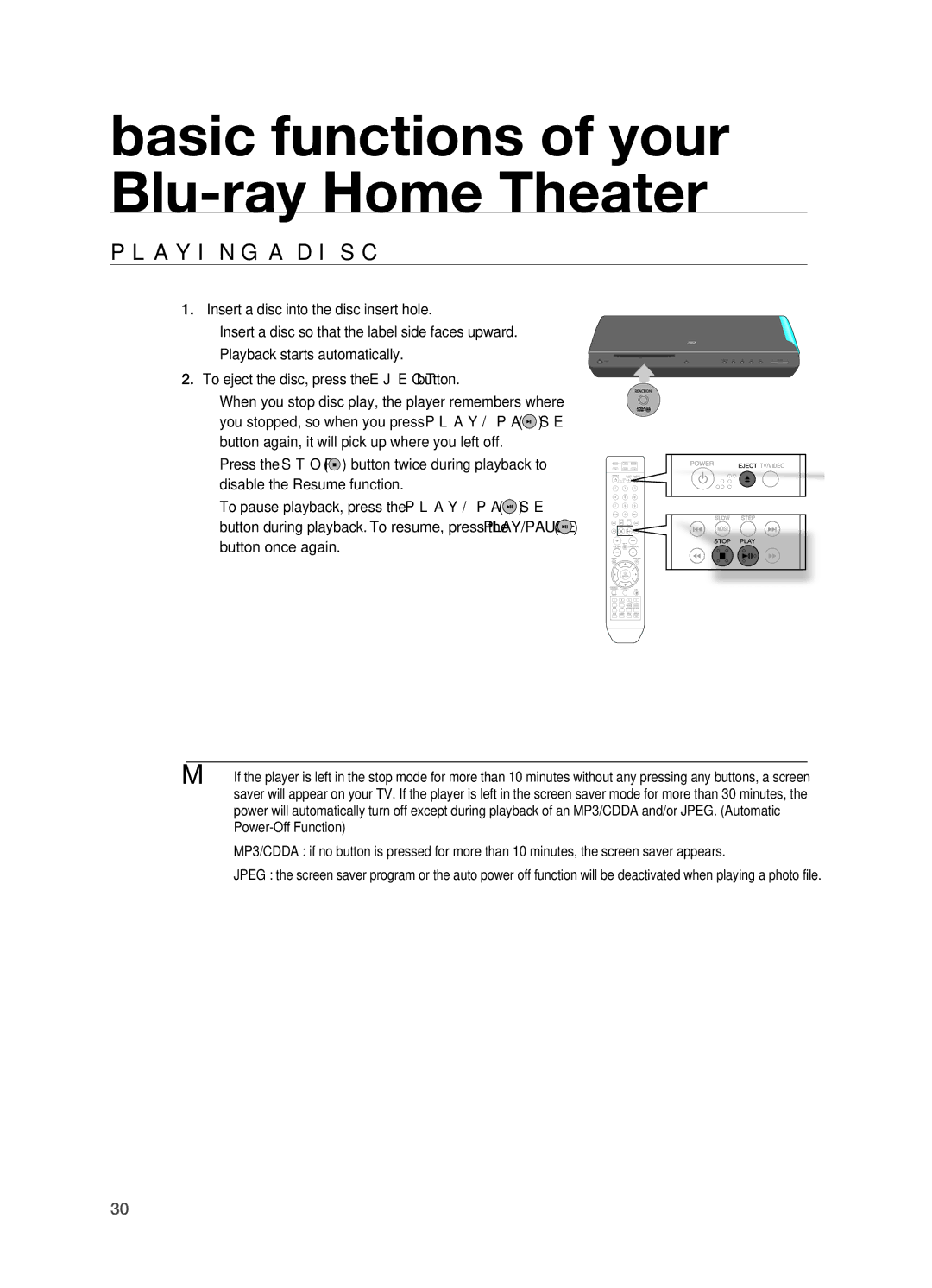 Samsung HT-BD2 manual Playing a Disc 