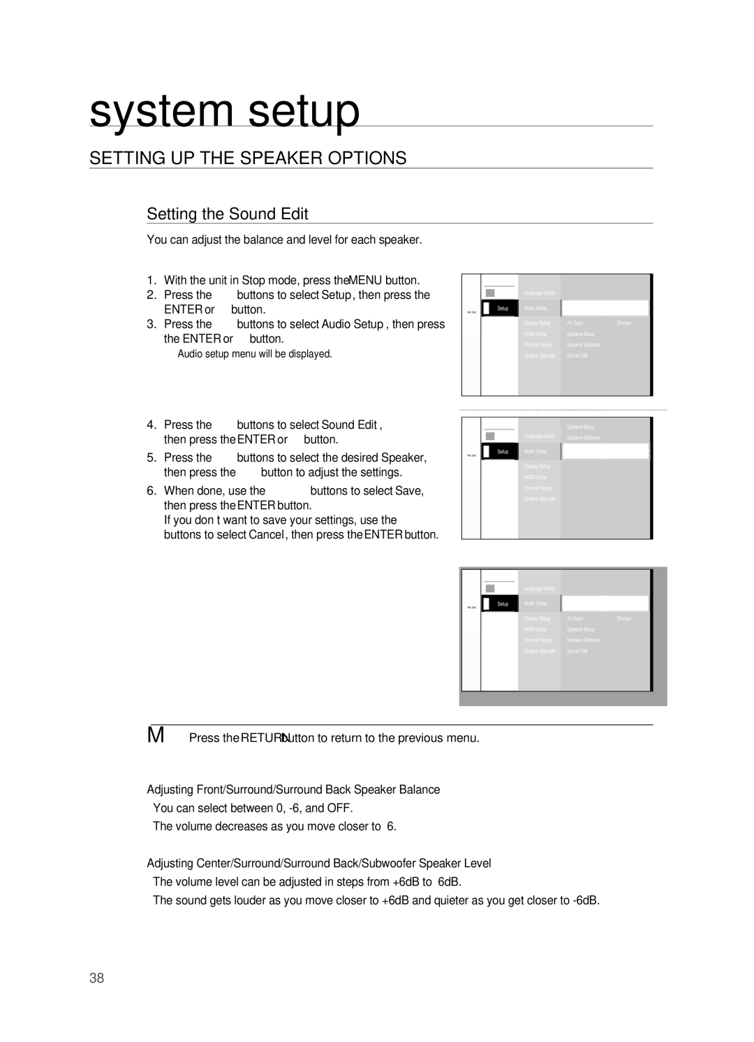 Samsung HT-BD2 manual Setting the Sound Edit, You can adjust the balance and level for each speaker, Sound Edit Photo 