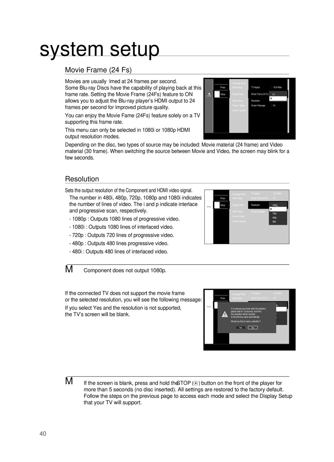 Samsung HT-BD2 manual Movie Frame 24 Fs, Resolution 