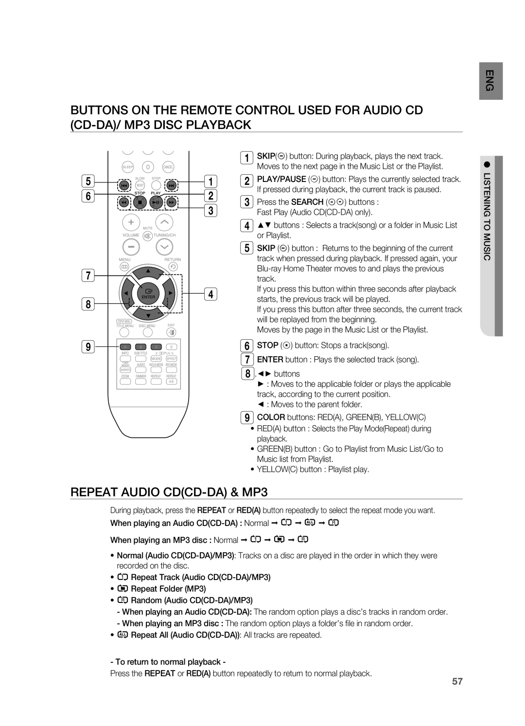 Samsung HT-BD2 manual Repeat Audio CDCD-DA & MP3 