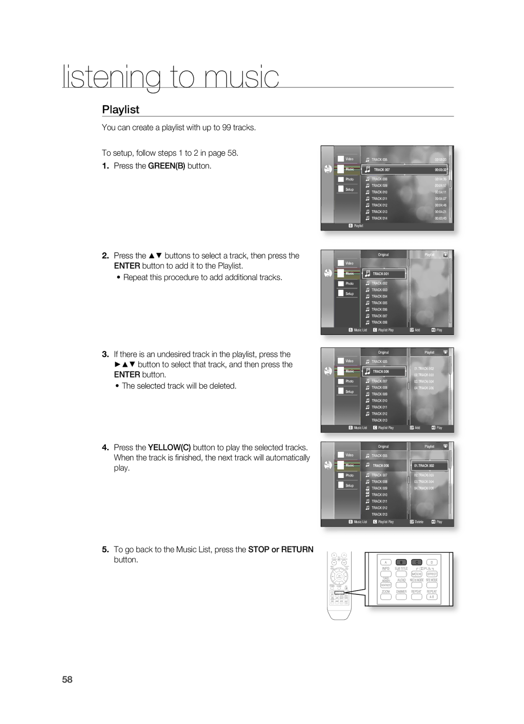 Samsung HT-BD2 manual Playlist, Music Track 00  00033 , Track 00 