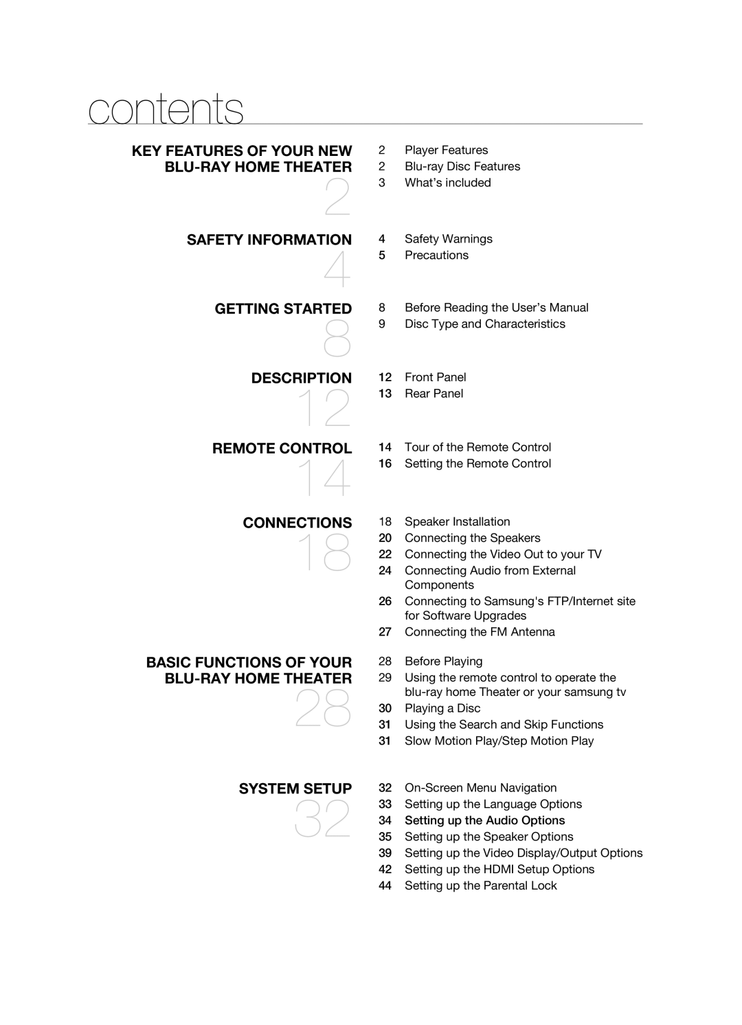 Samsung HT-BD2 manual Contents 