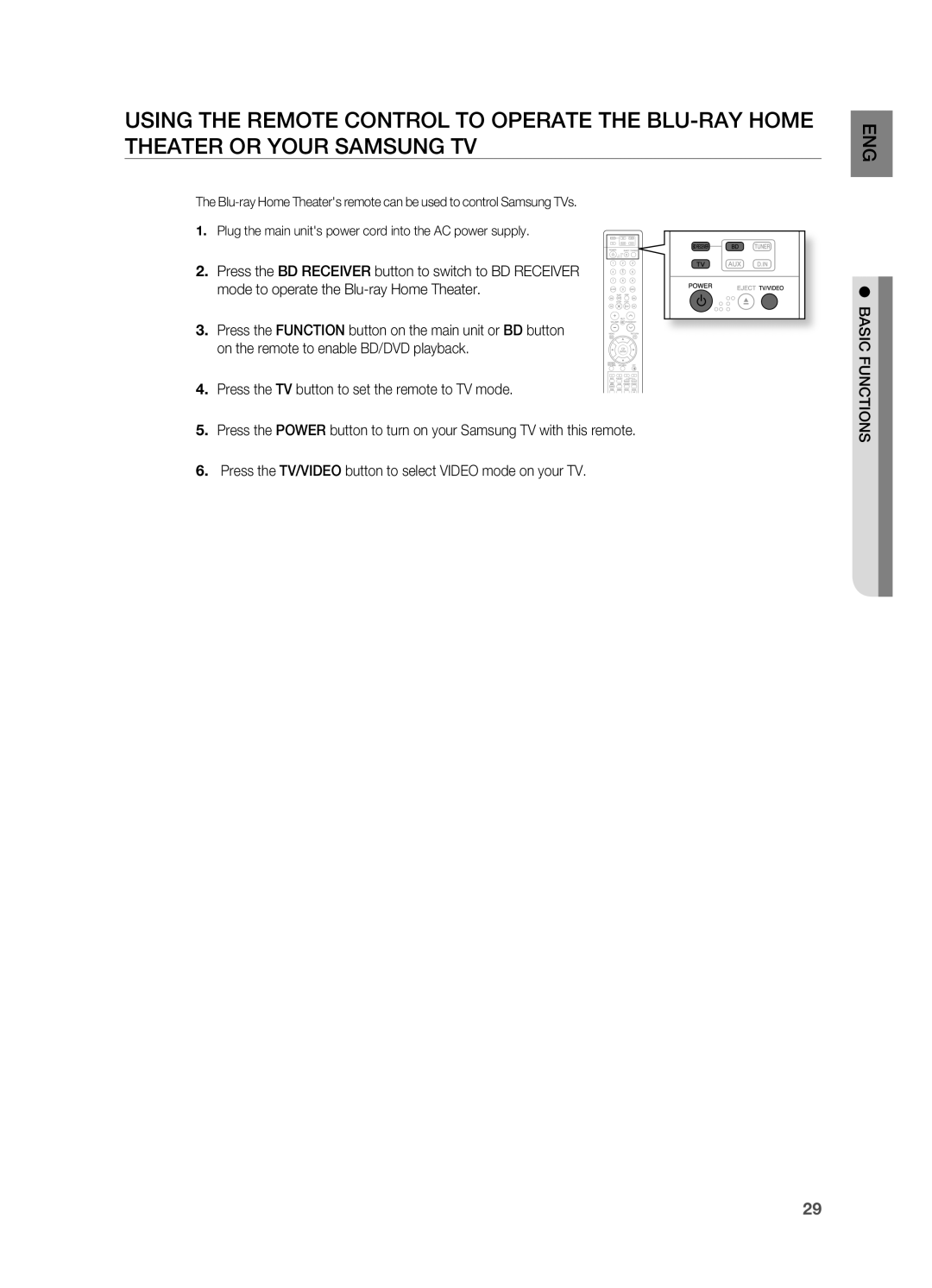 Samsung HT-BD2 manual Basic Functions 
