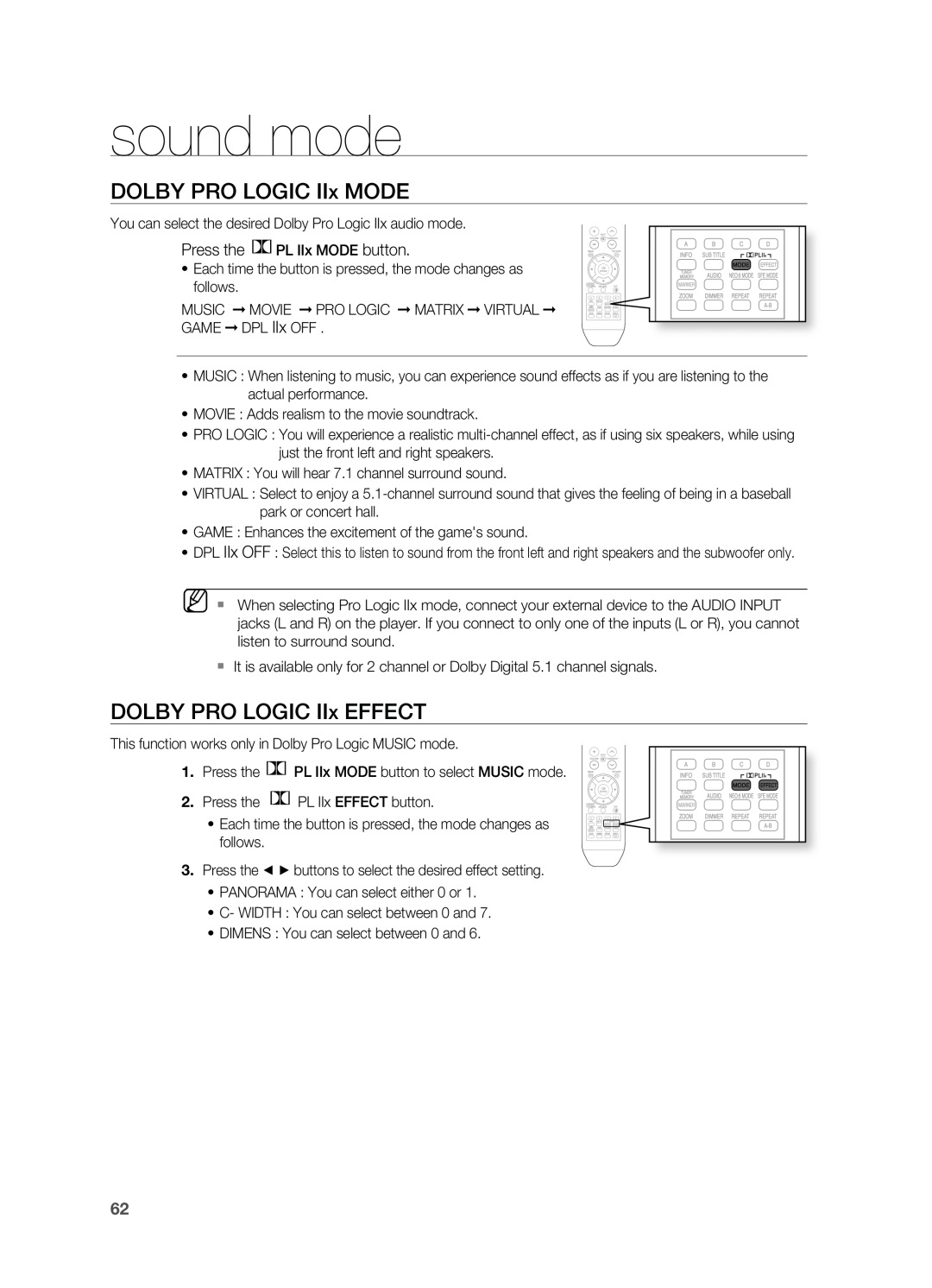 Samsung HT-BD2 manual DOLBY PRO LOGIC IIx MODE, DOLBY PRO LOGIC IIx EFFECT, sound mode 