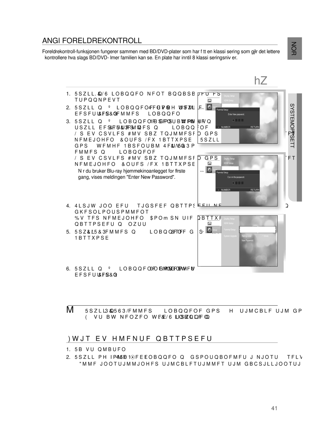 Samsung HT-BD2R/XEE, HT-BD2ER/XEE ANgI Foreldrekontroll, Hvis du glemte passordet, Parental Setup Parental Lock Off 