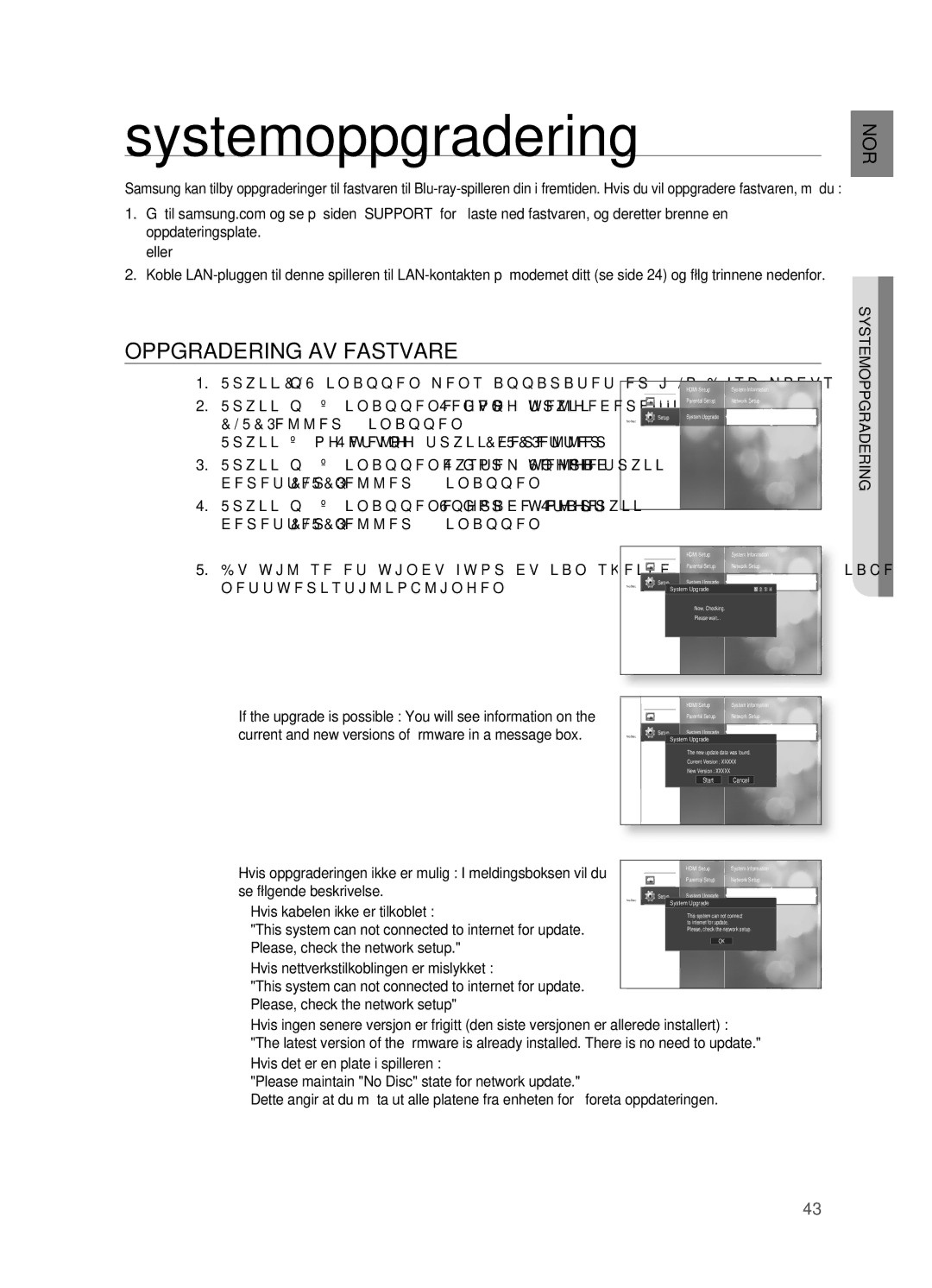 Samsung HT-BD2R/XEE, HT-BD2ER/XEE manual Systemoppgradering, OPPgRADERINg AV Fastvare 