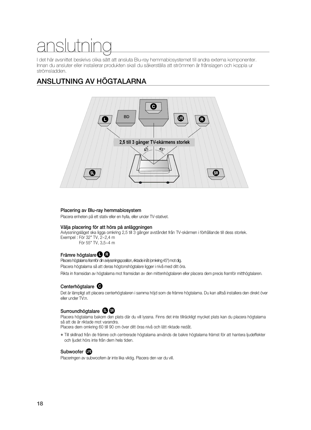 Samsung HT-BD2ER/XEE, HT-BD2R/XEE manual Anslutning av Högtalarna 