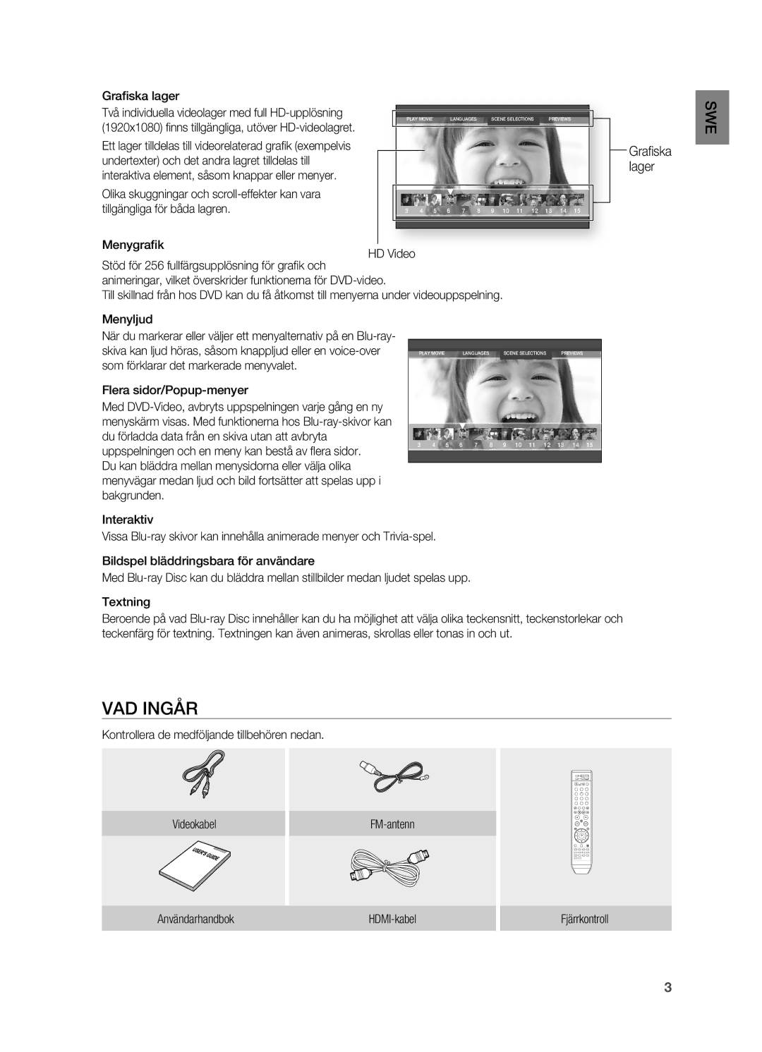 Samsung HT-BD2R/XEE, HT-BD2ER/XEE manual VAD INgåR, Lager, Menyljud 