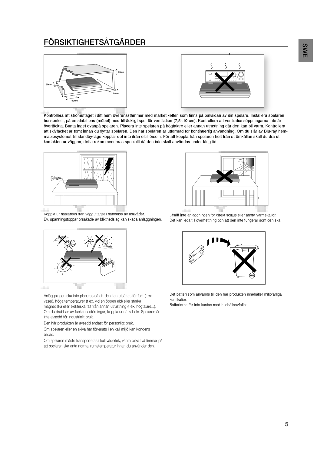 Samsung HT-BD2R/XEE, HT-BD2ER/XEE manual FÖRSIKTIgHETSåTgäRDER 