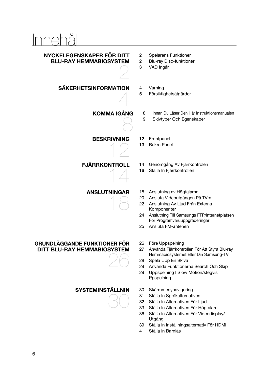 Samsung HT-BD2ER/XEE, HT-BD2R/XEE manual Innehåll 