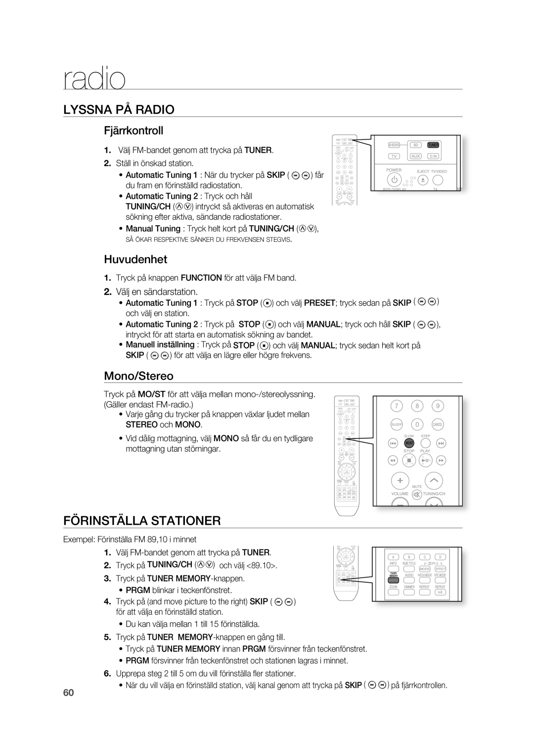 Samsung HT-BD2ER/XEE, HT-BD2R/XEE manual Lyssna På Radio, FÖRINSTäLLA Stationer 