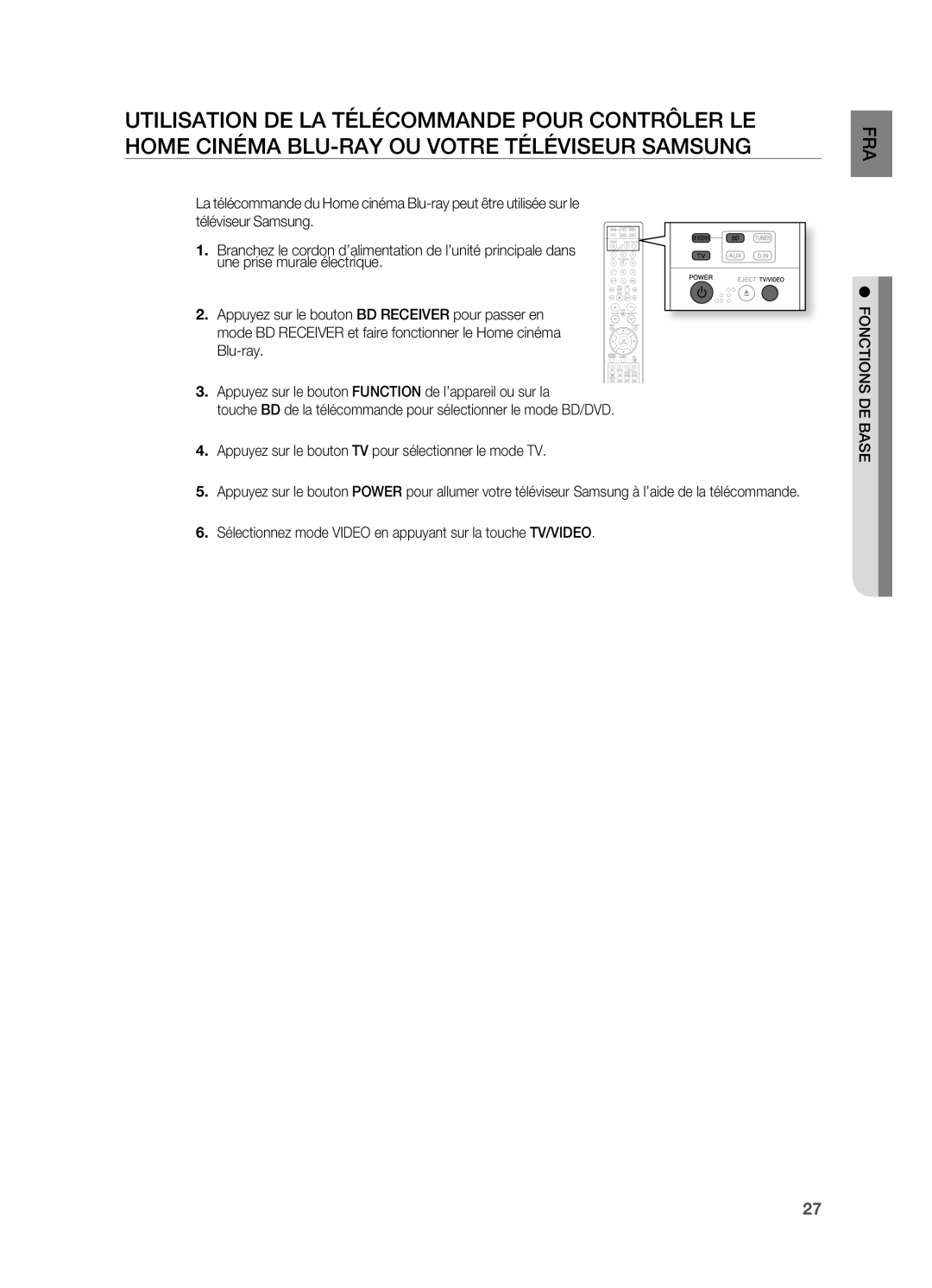 Samsung HT-BD2ER/XEF manual FOnCTIOnS DE Base 