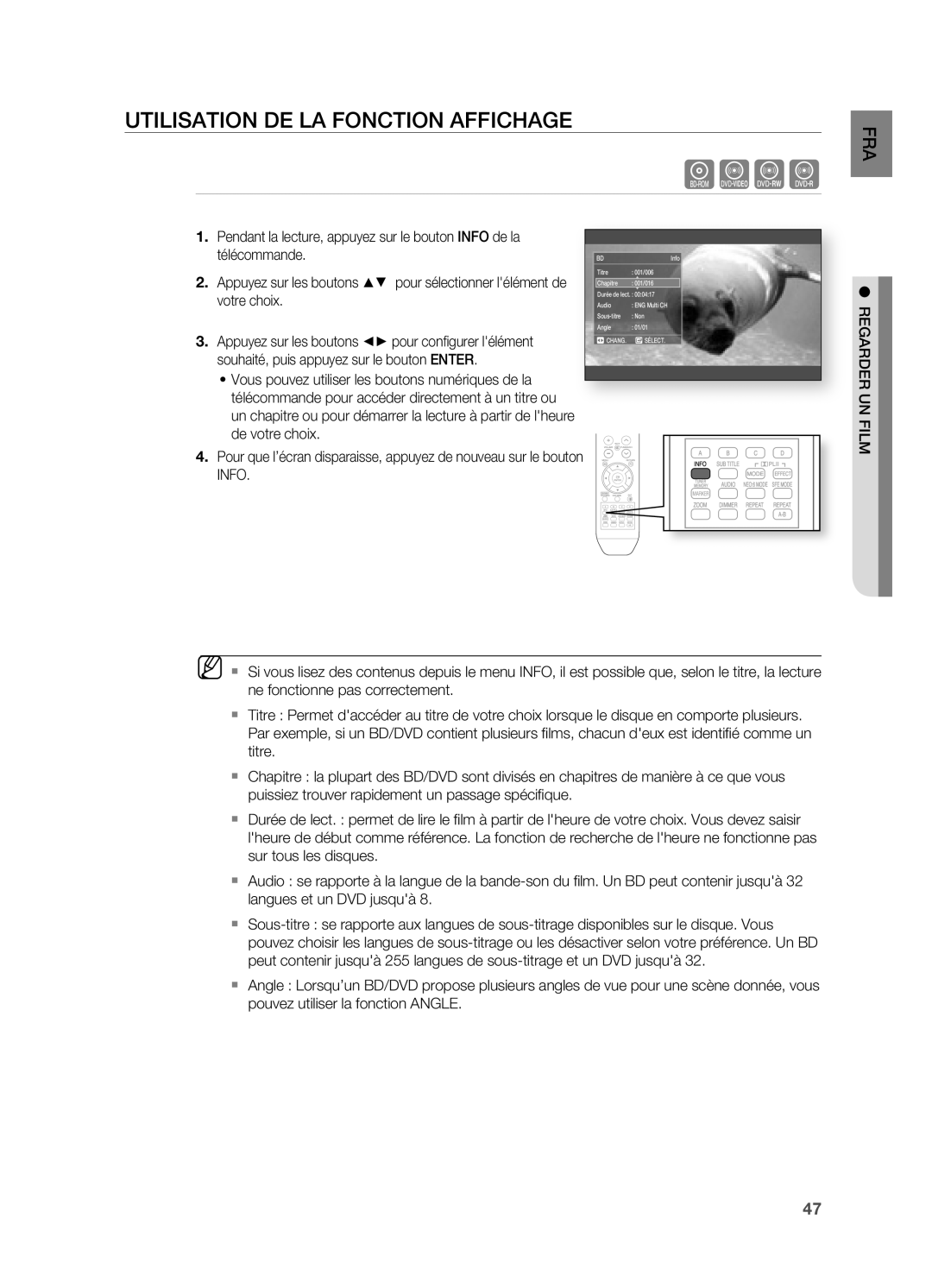 Samsung HT-BD2ER/XEF manual Hzcv, UTILISATIOn DE LA FOnCTIOn Affichage 