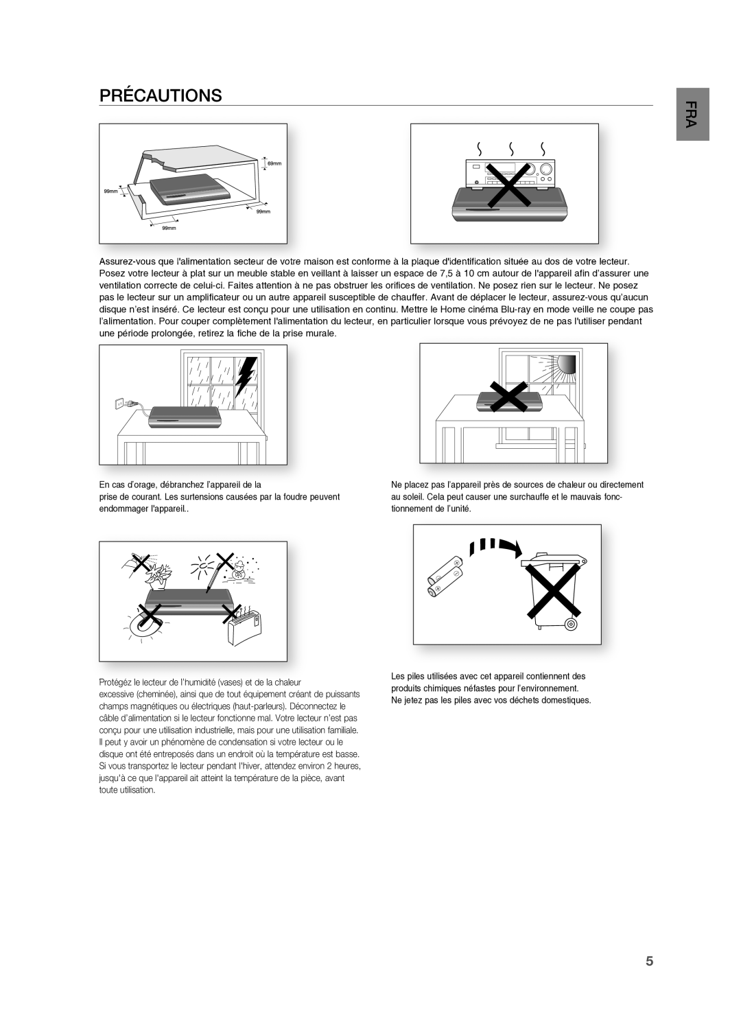 Samsung HT-BD2ER/XEF manual PRÉCAUTIOnS, Tionnement de l’unité 