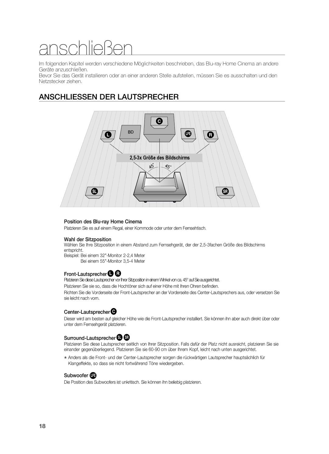 Samsung HT-BD2ER/XEF manual Anschließen, Anschliessen der Lautsprecher 