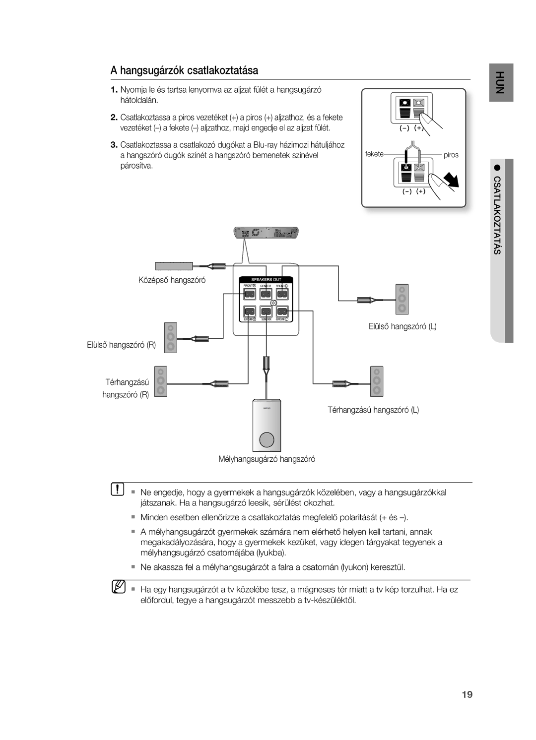 Samsung HT-BD2ER/XEE, HT-BD2ER/XET, HT-BD2ER/EDC manual Hangsugárzók csatlakoztatása, Csatlakoztatás 