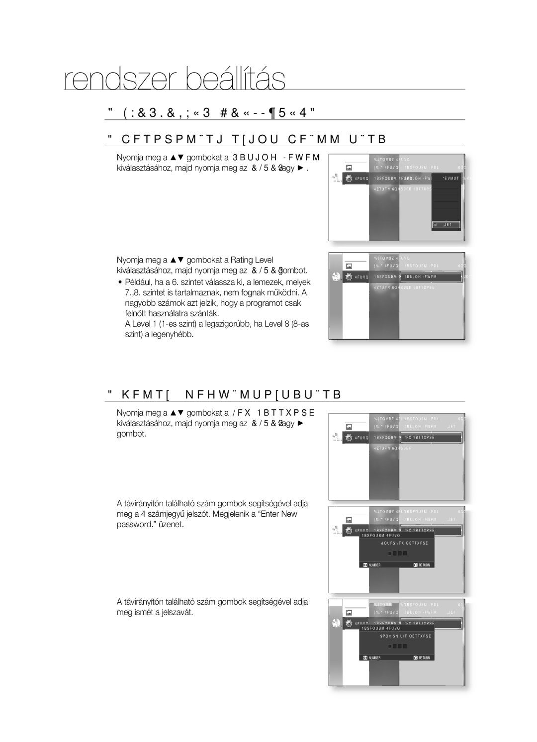 Samsung HT-BD2ER/XET, HT-BD2ER/XEE, HT-BD2ER/EDC manual Besorolási szint beállítása, Jelszó megváltoztatása 