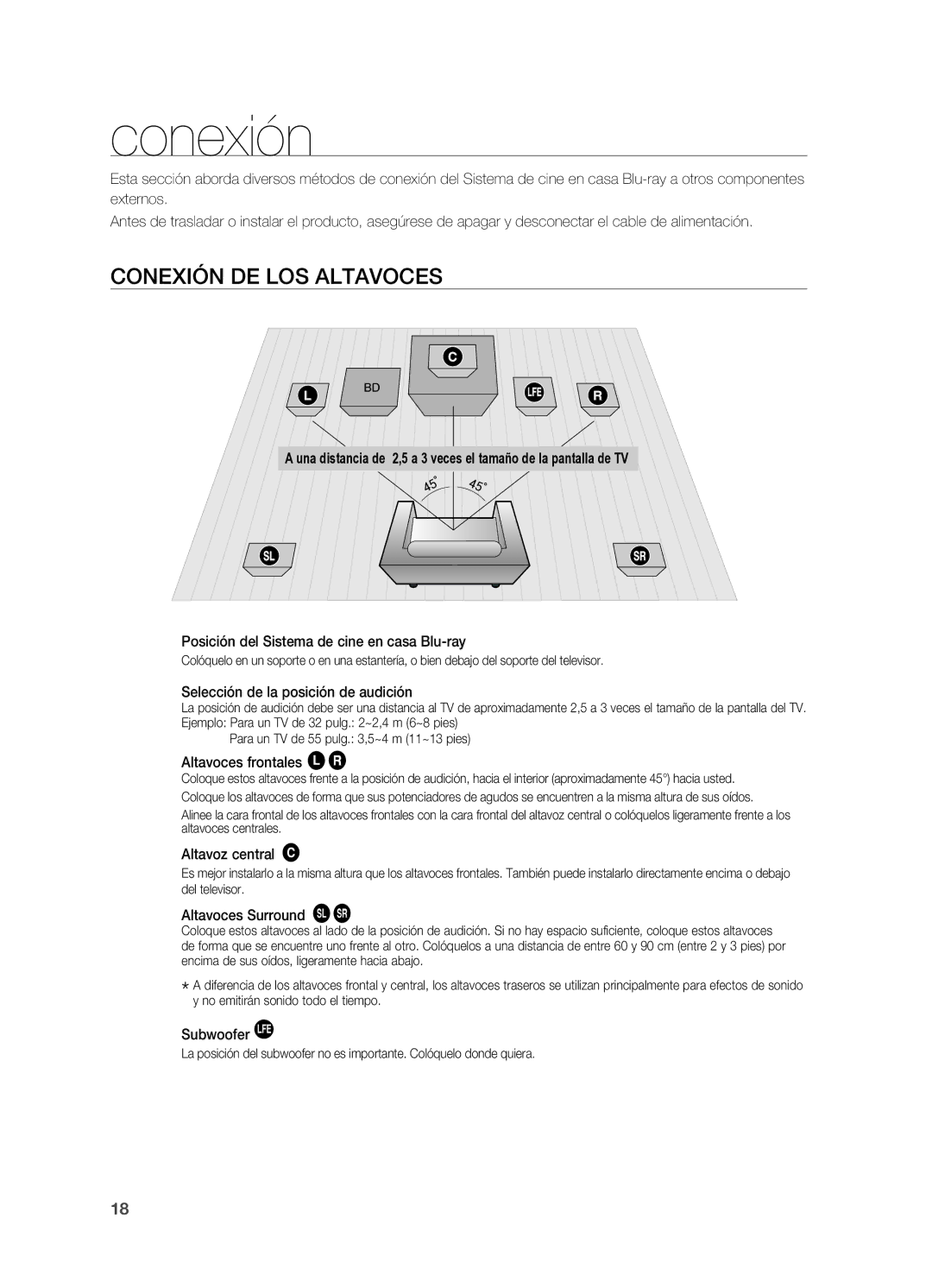 Samsung HT-BD2ER/XET manual Conexión de los altavoces 