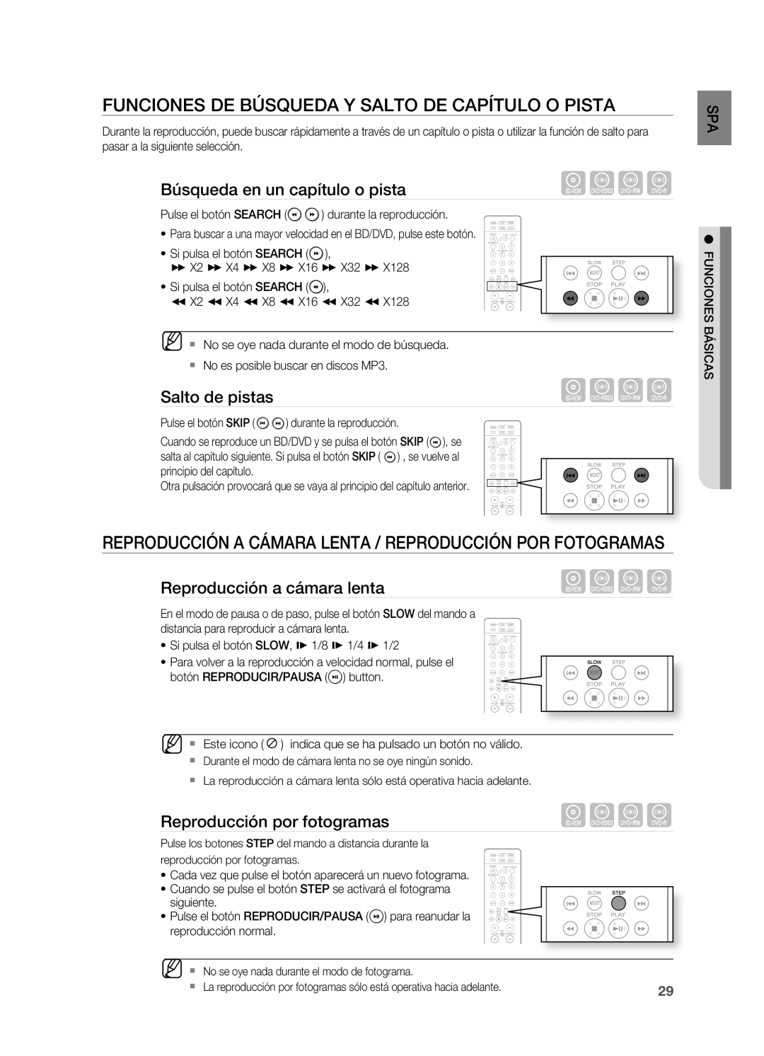 Samsung HT-BD2ER/XET manual FUnCIOnES DE BúSQUEDA Y Salto DE Capítulo O Pista 