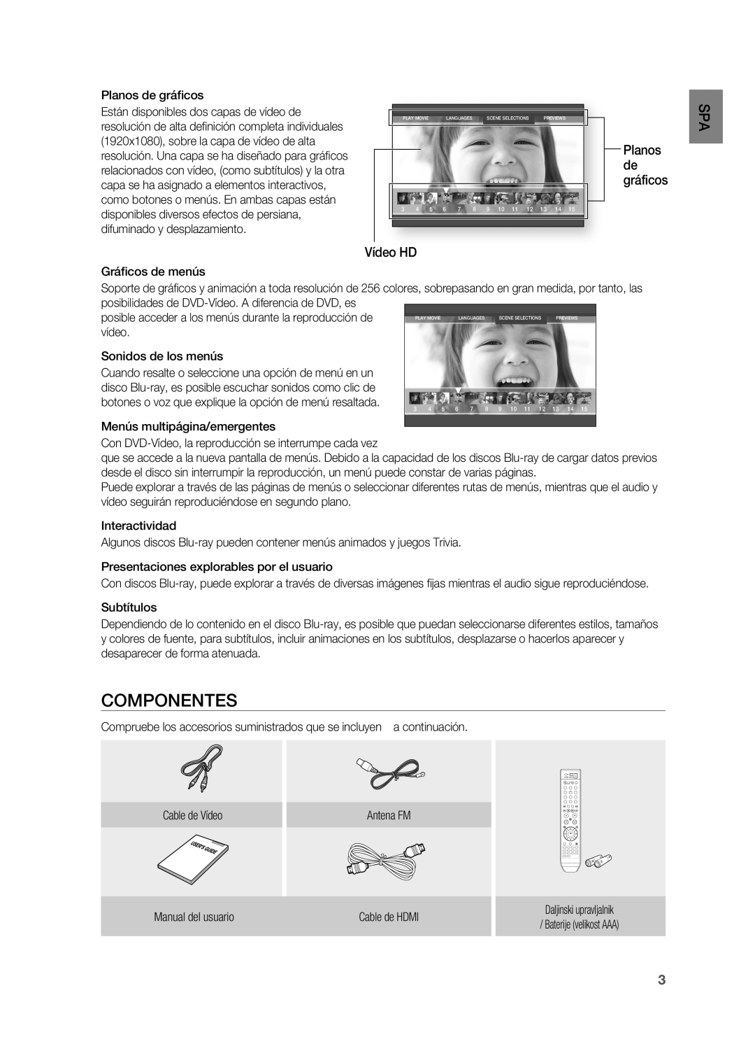 Samsung HT-BD2ER/XET manual COMPOnEnTES, Vídeo HD Planos de gráficos, Posibilidades de DVD-Vídeo. a diferencia de DVD, es 