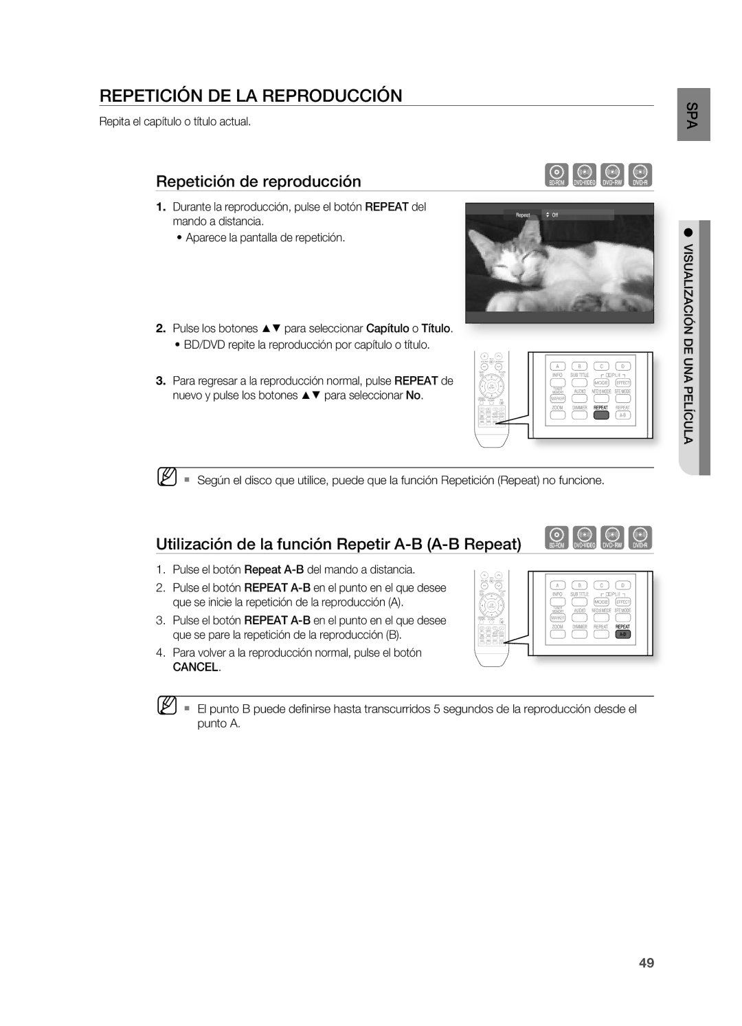 Samsung HT-BD2ER/XET manual REPETICIÓn DE LA REPRODUCCIÓn, Repetición de reproducción, Mando a distancia 