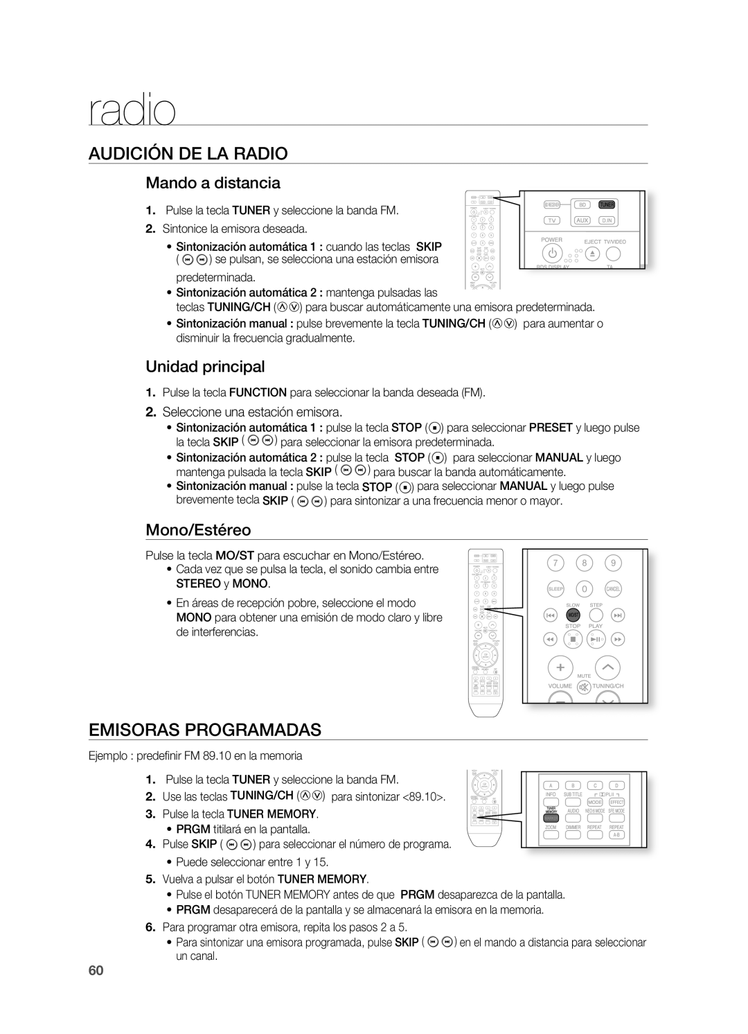 Samsung HT-BD2ER/XET manual AUDICIÓn DE LA Radio, Emisoras Programadas 