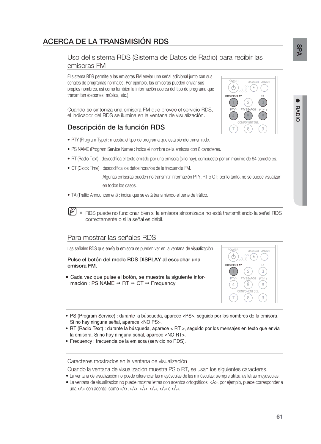 Samsung HT-BD2ER/XET Acerca de la transmisión RDS, Descripción de la función RDS, Para mostrar las señales RDS, Radio 