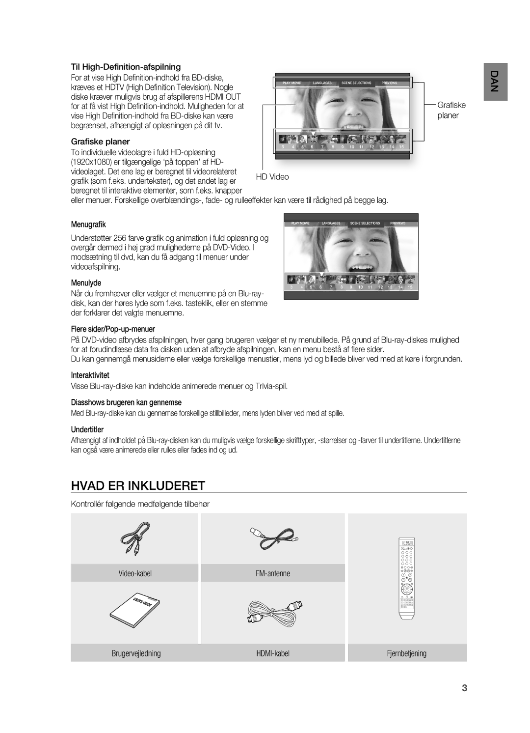 Samsung HT-BD2R/XEE manual Hvad ER Inkluderet, Til High-Definition-afspilning, Planer, Flere sider/Pop-up-menuer 