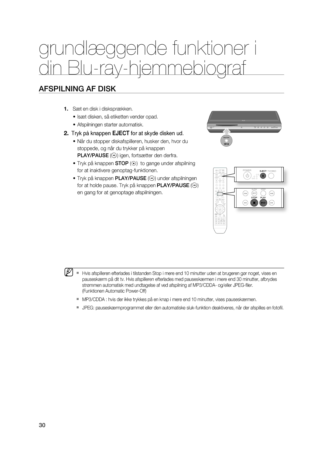 Samsung HT-BD2R/XEE manual Afspilning AF Disk, . Tryk på knappen Eject for at skyde disken ud 