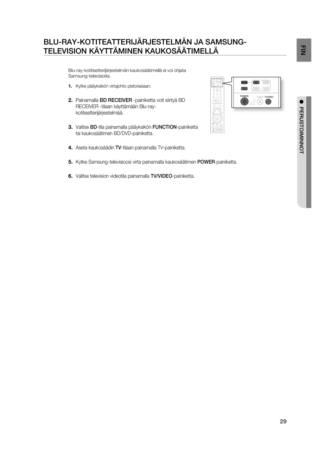 Samsung HT-BD2R/XEE manual Perustoiminnot 