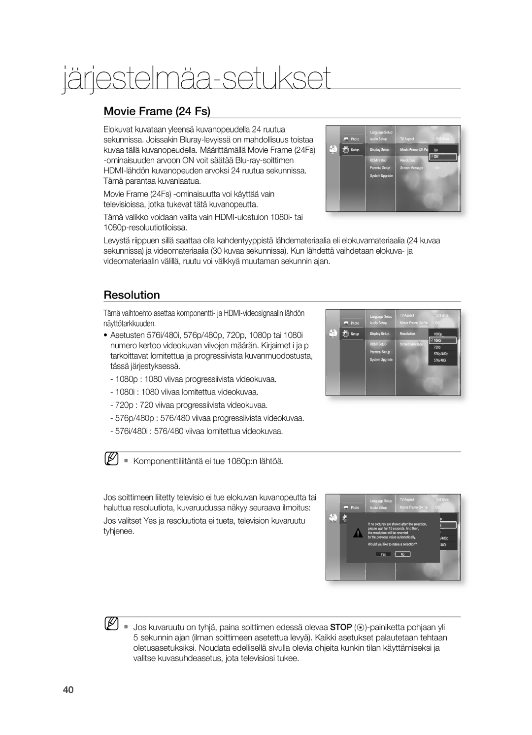 Samsung HT-BD2R/XEE manual Movie Frame 24 Fs, Resolution 