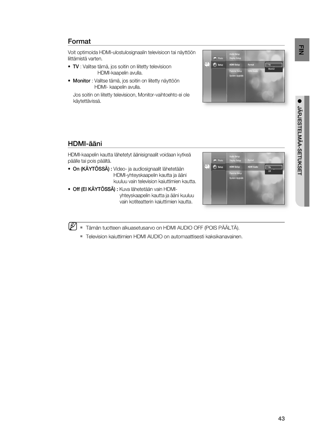 Samsung HT-BD2R/XEE manual Format, HDMI-ääni 