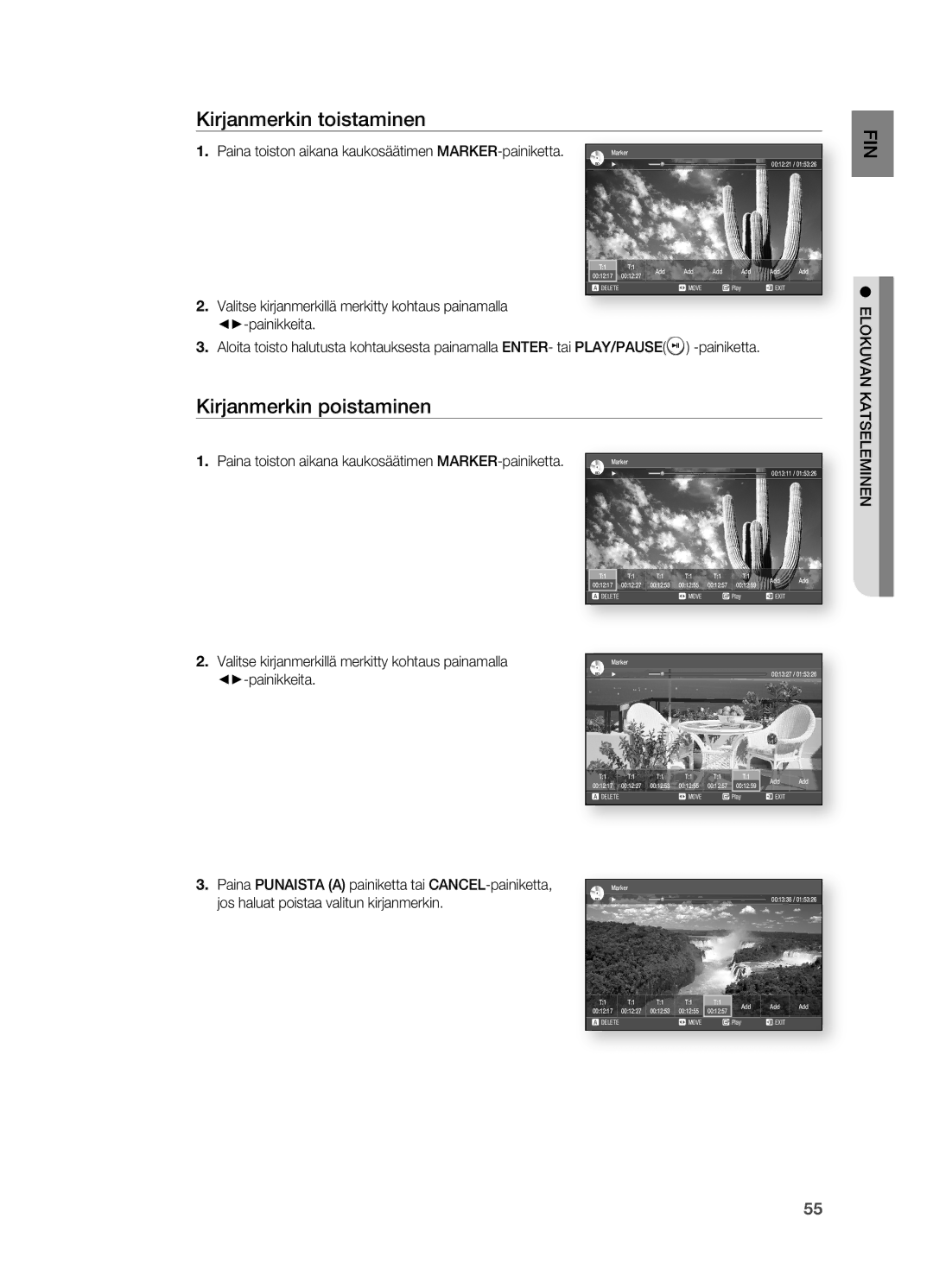 Samsung HT-BD2R/XEE Kirjanmerkin toistaminen, Kirjanmerkin poistaminen, Paina Punaista a painiketta tai CANCEL-painiketta 