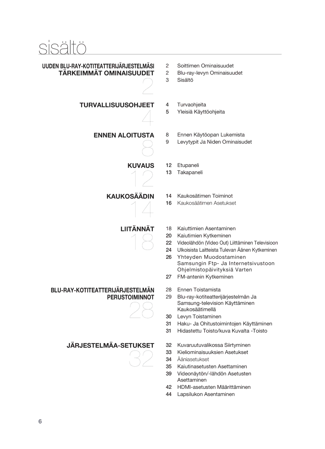 Samsung HT-BD2R/XEE manual Sisältö 