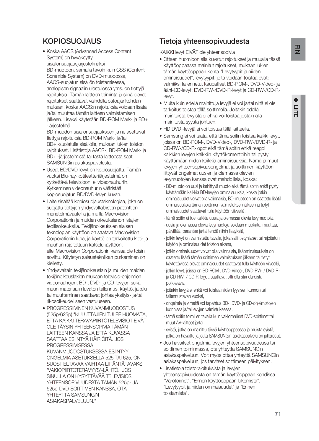 Samsung HT-BD2R/XEE manual Kopiosuojaus, Tietoja yhteensopivuudesta, Kaikki levyt Eivät ole yhteensopivia 