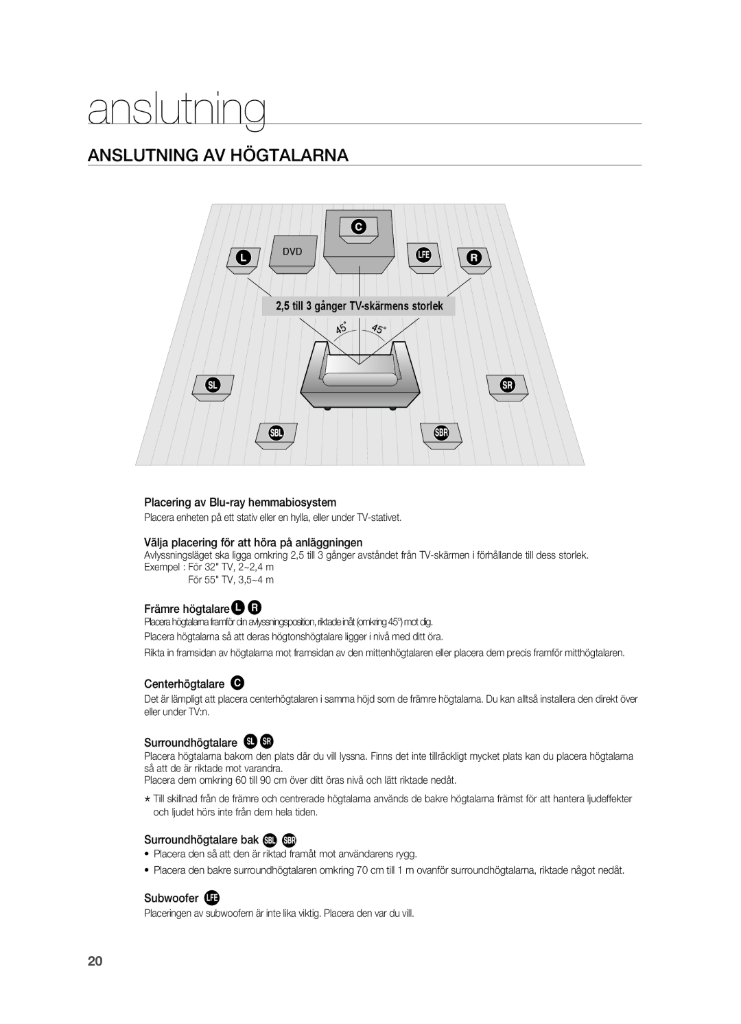 Samsung HT-BD2R/XEE manual Anslutning av Högtalarna 