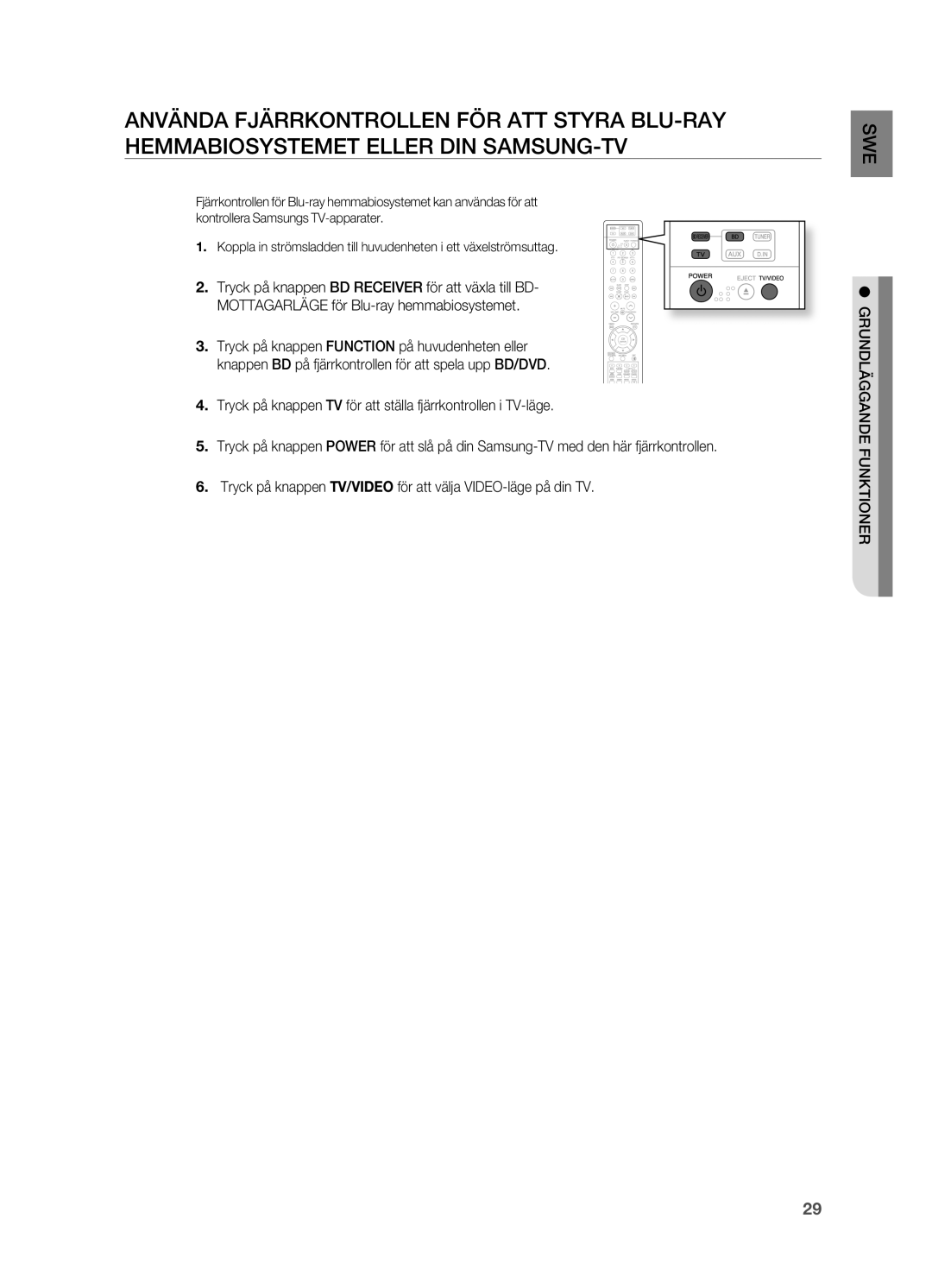 Samsung HT-BD2R/XEE manual GRUNDLäggANDE Funktioner 