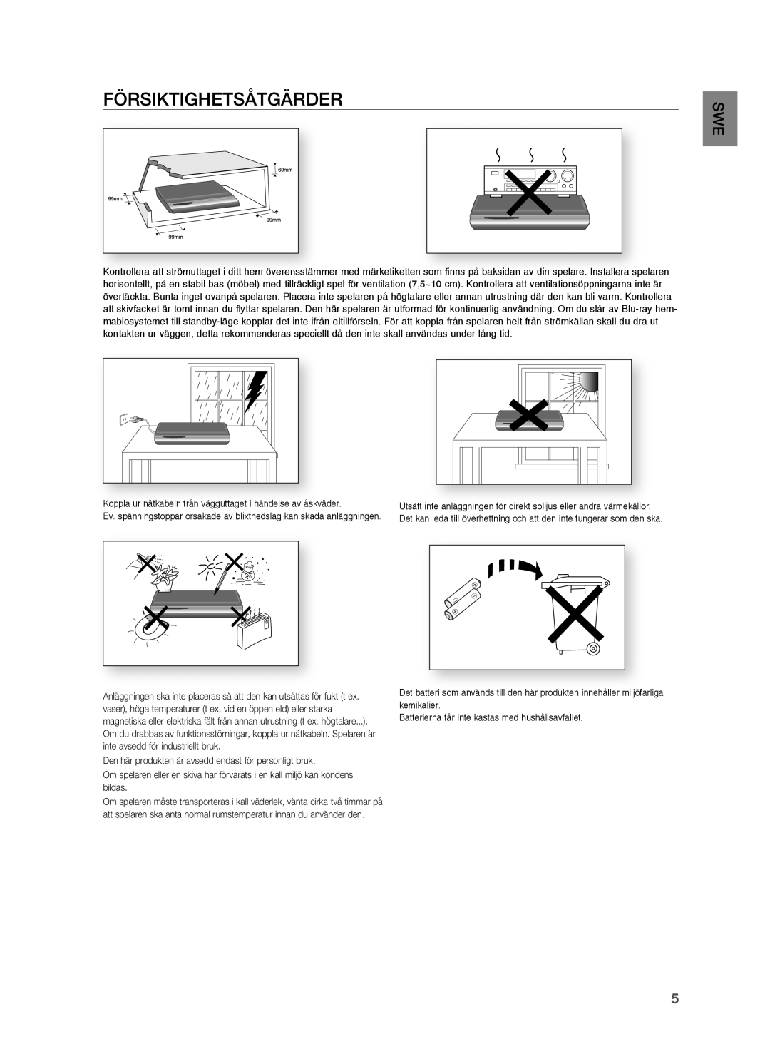 Samsung HT-BD2R/XEE manual FÖRSIKTIgHETSåTgäRDER 