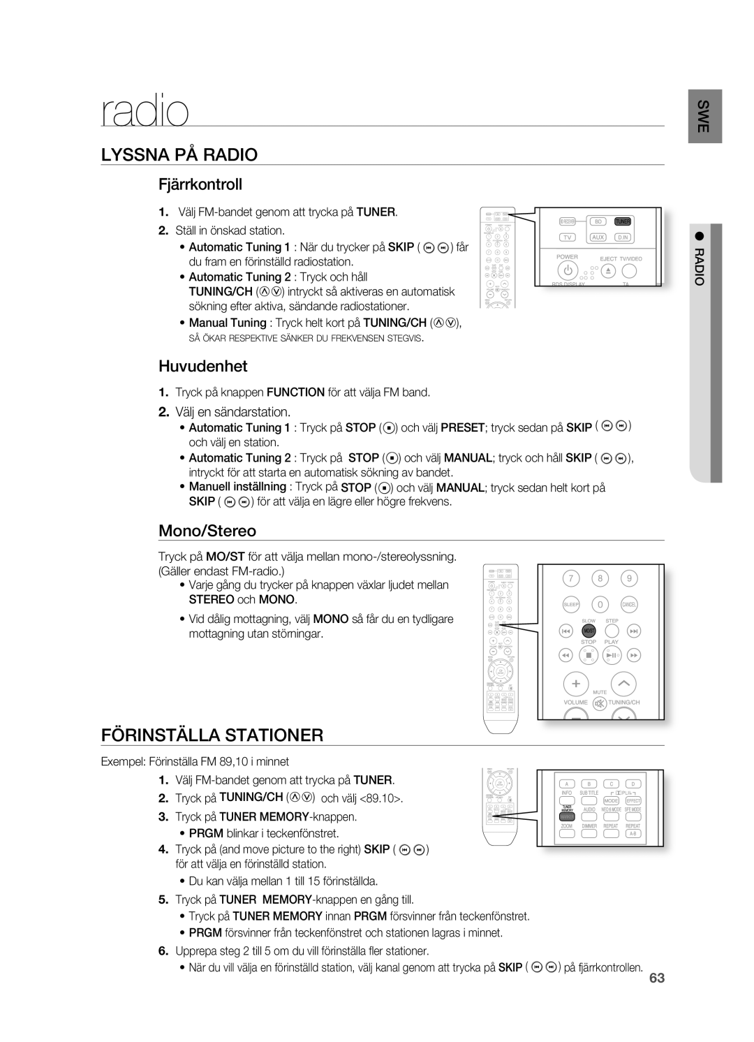 Samsung HT-BD2R/XEE manual Lyssna På Radio, FÖRINSTäLLA Stationer 