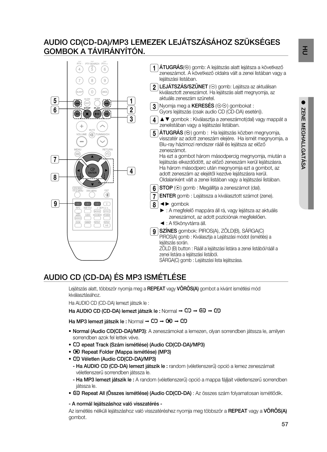 Samsung HT-BD2R/XEO, HT-BD2R/XEF, HT-BD2R/XET, HT-BD2R/XEE manual Audio CD CD-DA ÉS MP3 Ismétlése 