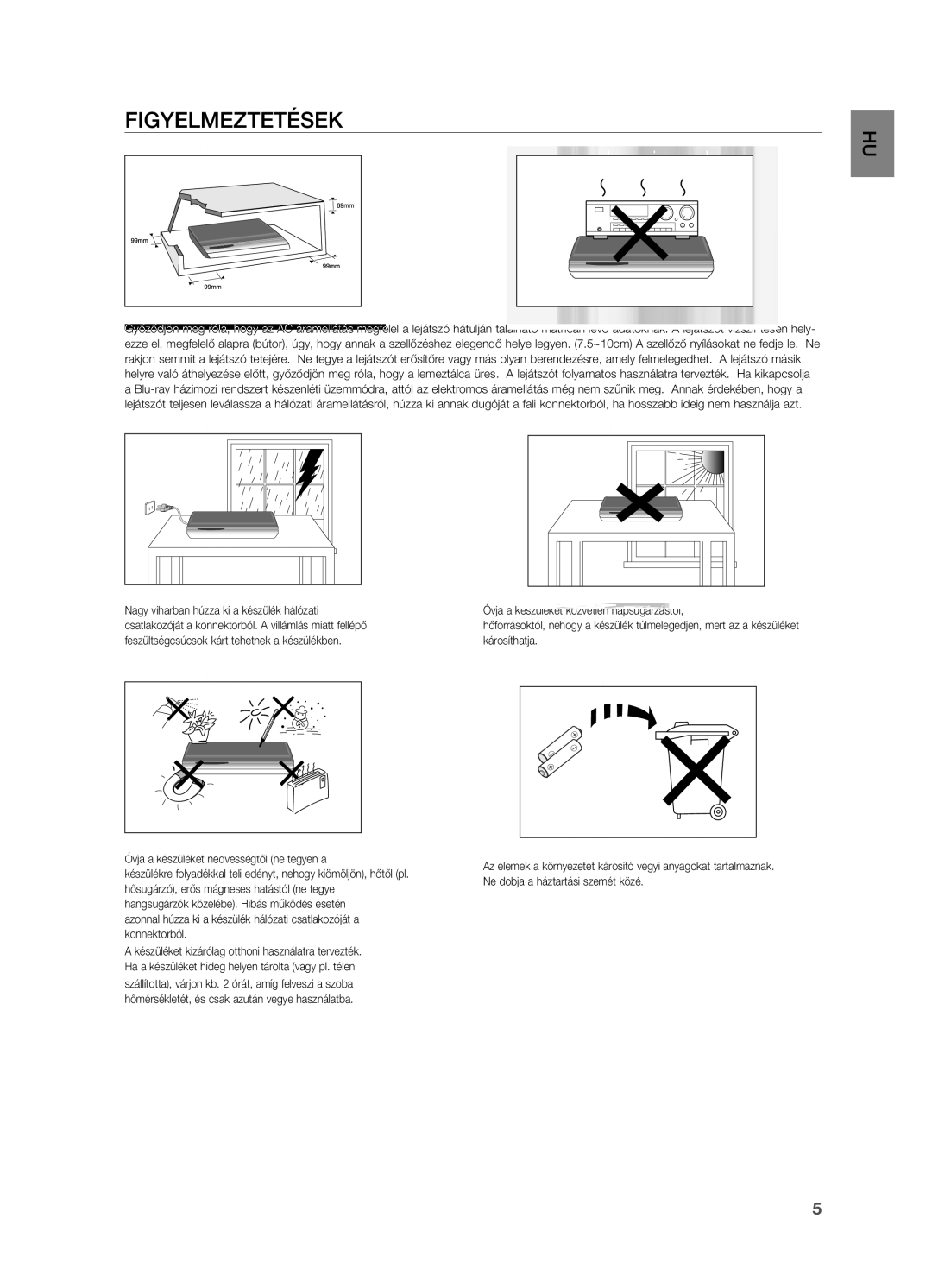 Samsung HT-BD2R/XEO, HT-BD2R/XEF, HT-BD2R/XET, HT-BD2R/XEE manual Figyelmeztetések HU 