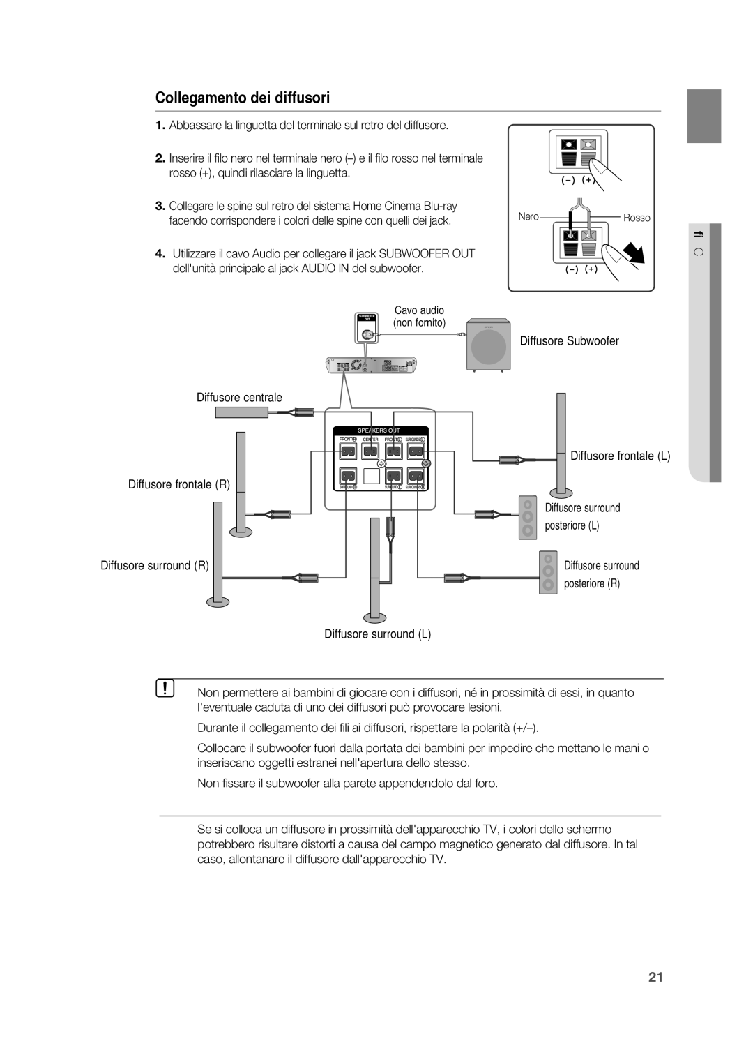 Samsung HT-BD2R/XEF, HT-BD2R/XET manual Collegamento dei diffusori 