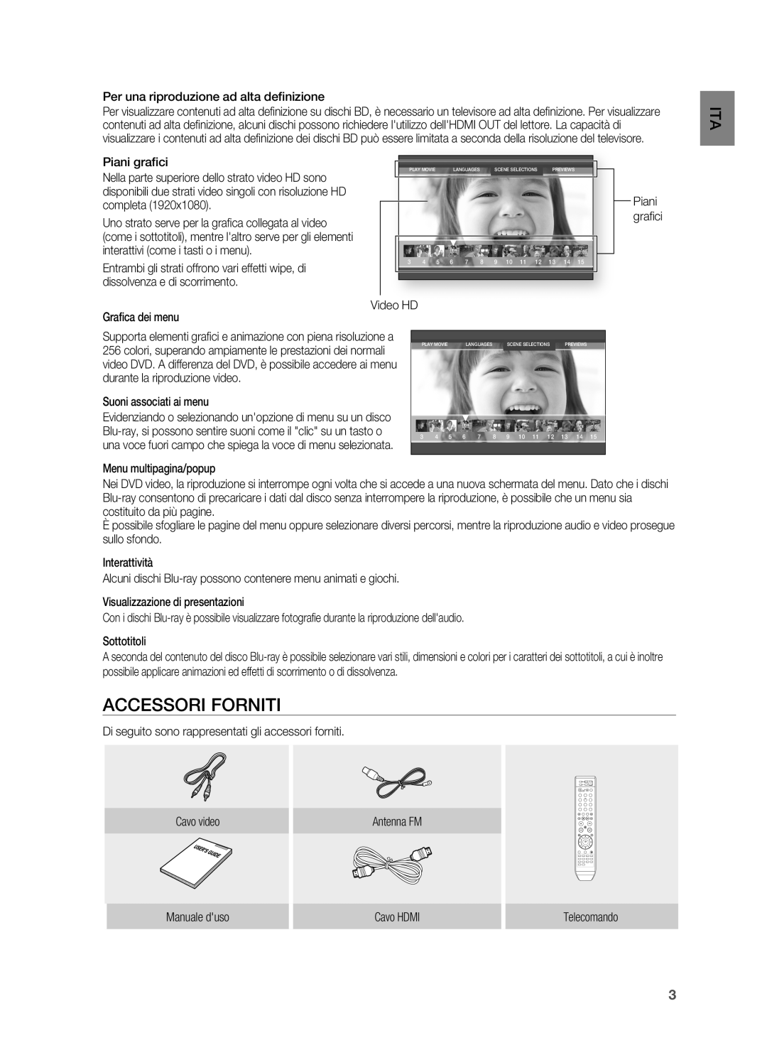 Samsung HT-BD2R/XEF, HT-BD2R/XET manual Accessori Forniti 