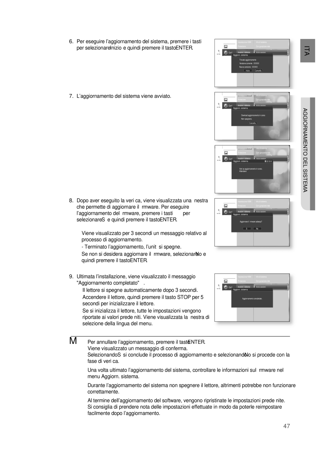 Samsung HT-BD2R/XEF, HT-BD2R/XET manual Aggiornamento, DEL Sistema 