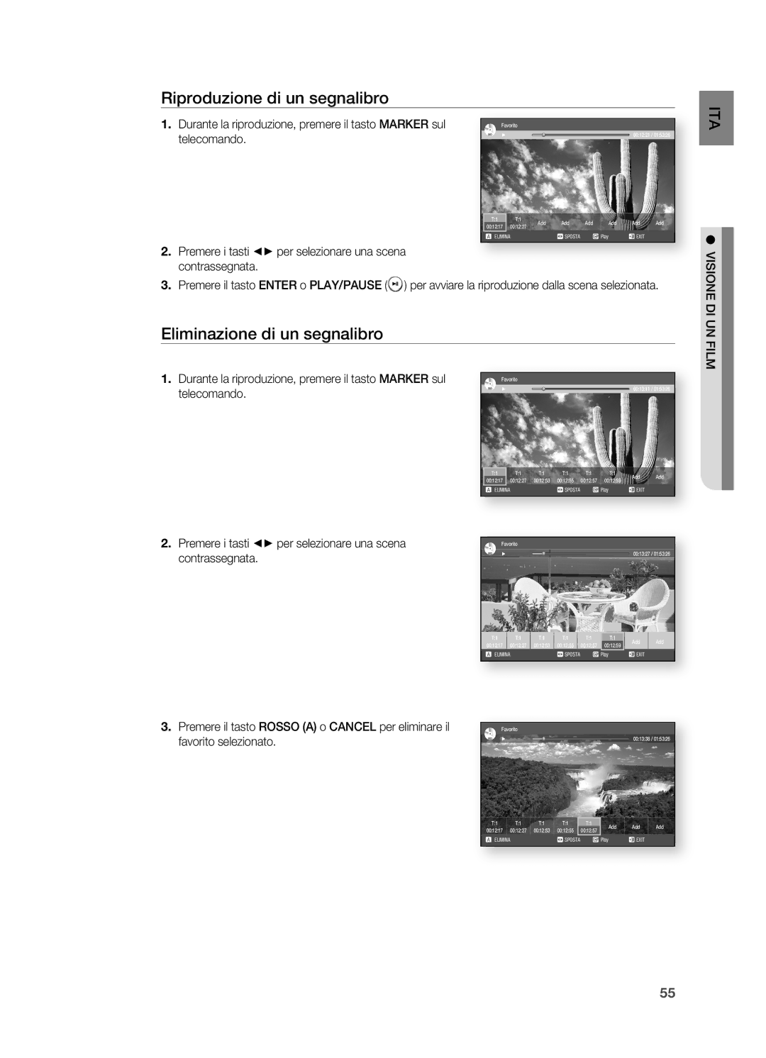 Samsung HT-BD2R/XEF manual Riproduzione di un segnalibro, Eliminazione di un segnalibro, DI UN Film, Favorito selezionato 