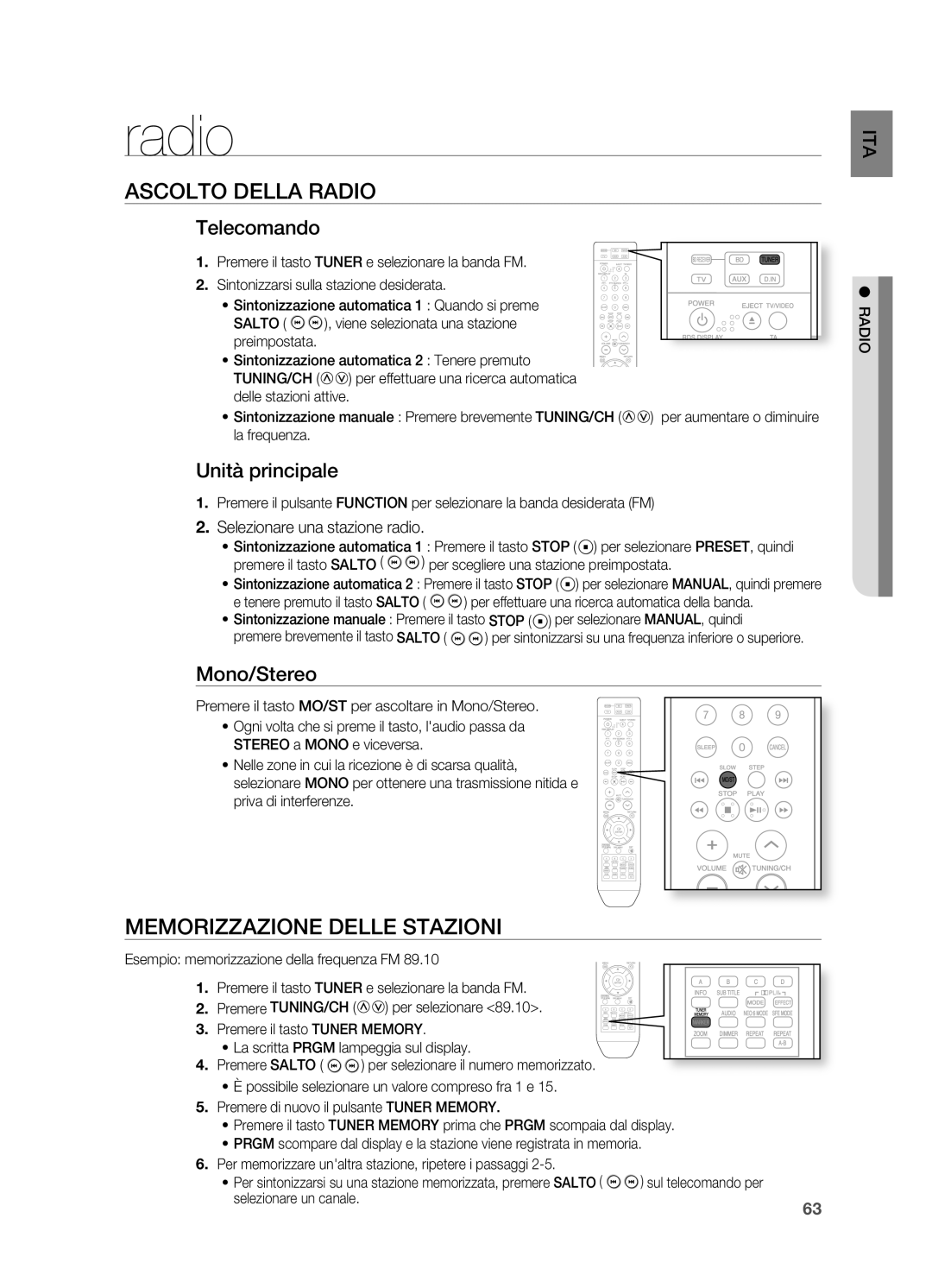 Samsung HT-BD2R/XEF, HT-BD2R/XET manual Ascolto Della Radio, MEMORIzzAzIONE Delle STAzIONI 